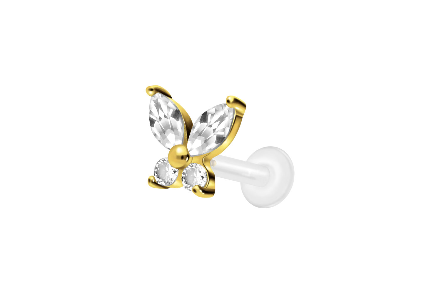 PTFE Labret Piercing mit Innengewinde + Titan-Aufsatz KRISTALLSCHMETTERLING